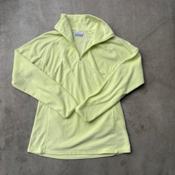 COLUMBIA Ultra Lightweight Neon Yellow Fleece 1/4 Zip Pullover Large - Picture 1 of 5